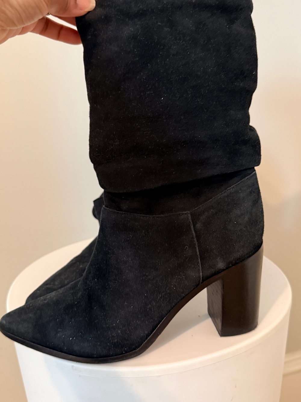 SCHUTZ Black Suede Block-Heel Ankle Boots